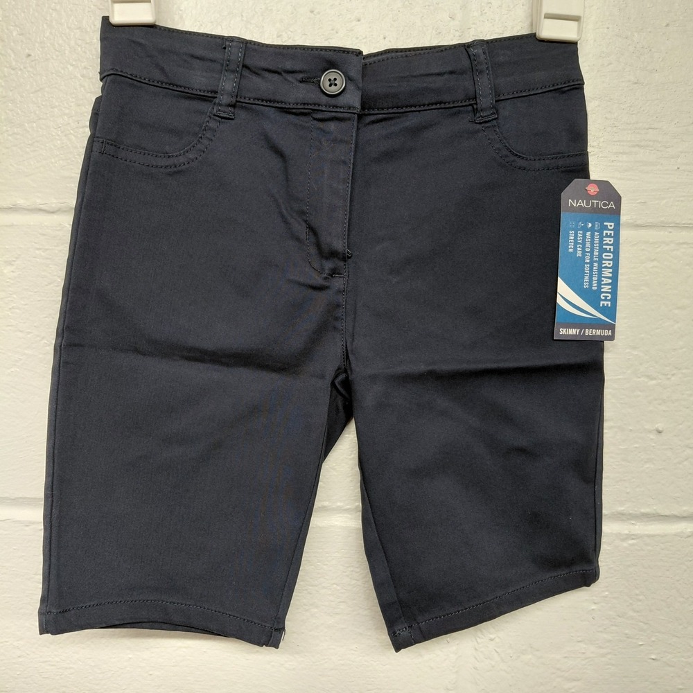 Nautica Navy Blue Girls School Uniform Shorts Size 7 Bermuda Skinny Adjustable